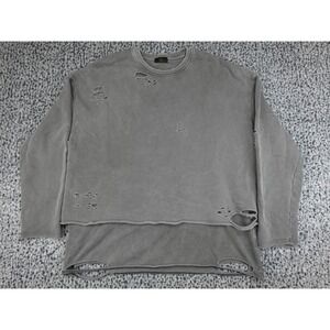 Unbranded Distressed Crewneck Sweatshirt Mens L Gray Faded Double Layer Hem